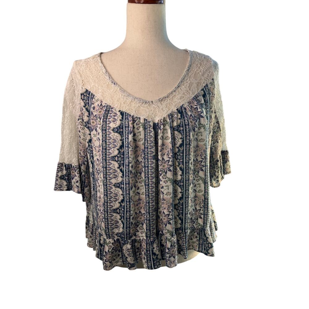 G Collection Floral Lace Boho Blouse – Size XL